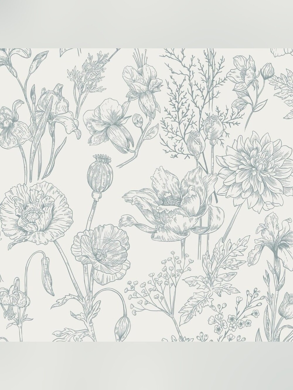 Blue Grey Floral Peel & Stick Wallpaper 17.3"x78.7" Removable, 2 Rolls